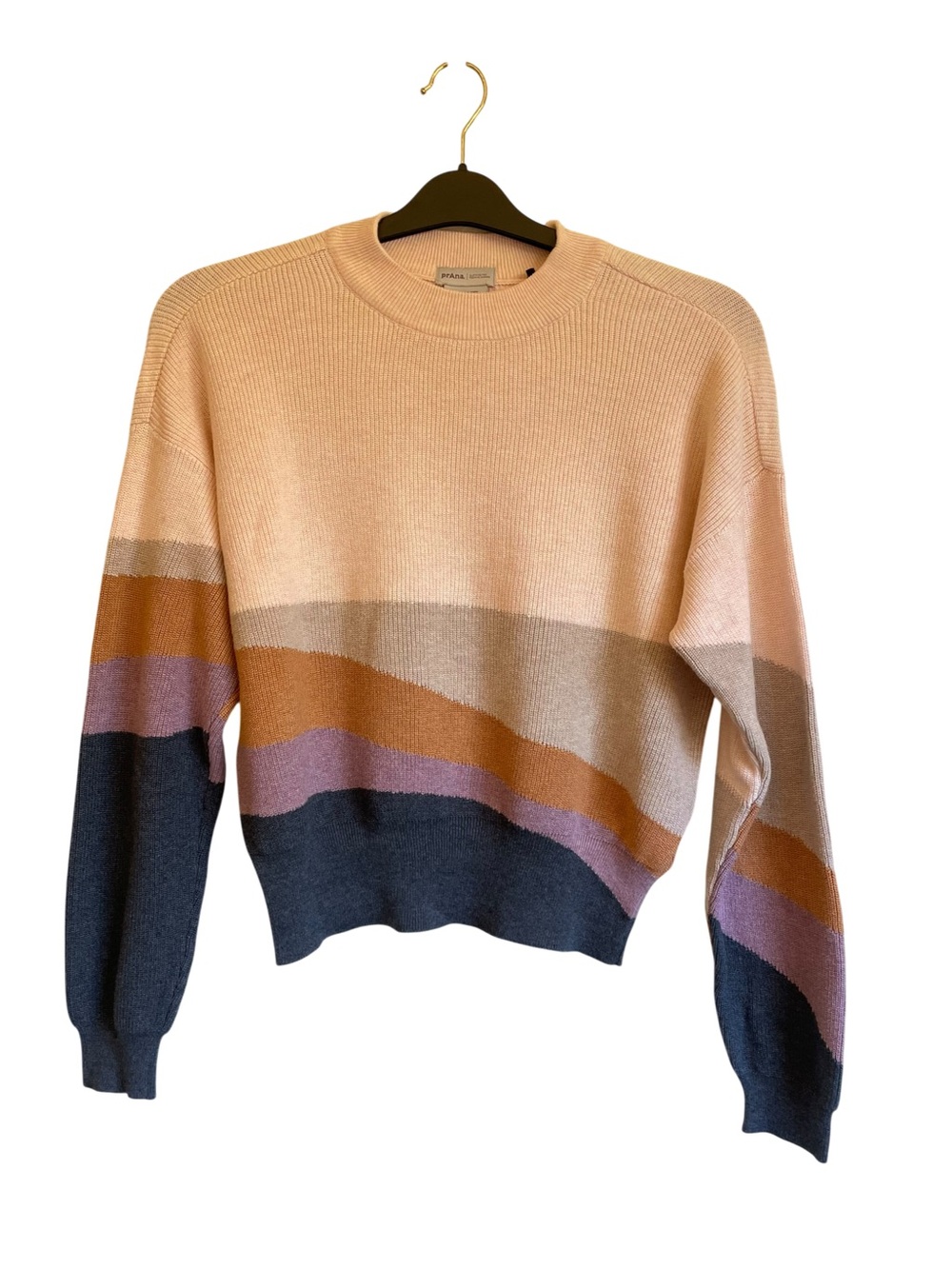 Prana Peach Crewneck Sweater with Multi-Color Waves
